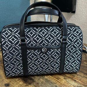 Michael Kors Travel Medium Duffle Bag Graphic Logo Glitter Silver Black